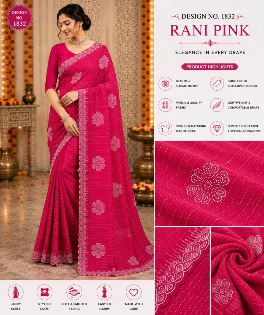 Designer Fancy Saree with Blouse – Embellished Floral Border
