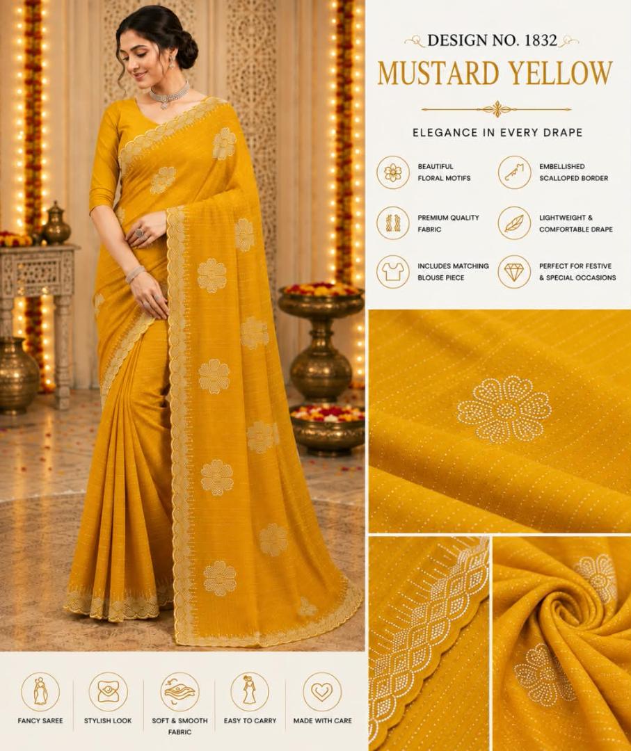 Designer Fancy Saree with Blouse – Embellished Floral Border