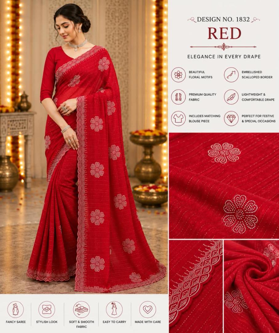 Designer Fancy Saree with Blouse – Embellished Floral Border