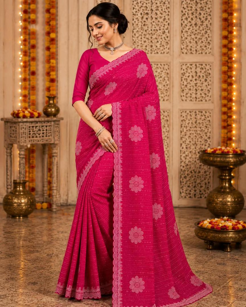 Premium Poonam Fabric Printed Fancy Saree