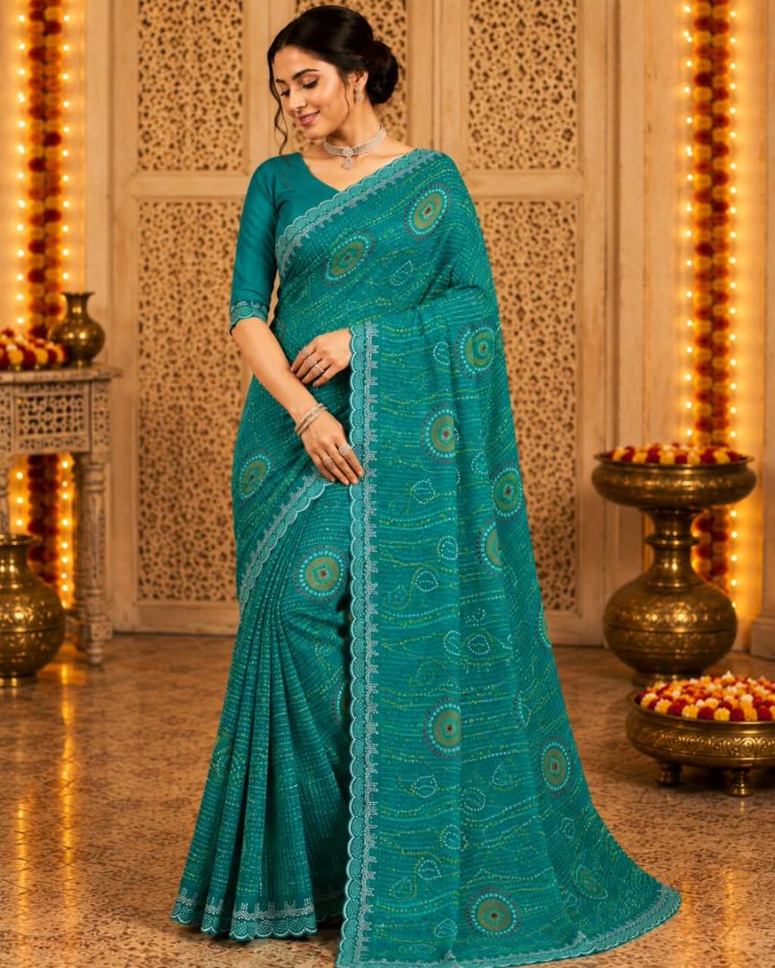 Premium Poonam Fabric Printed Fancy Saree