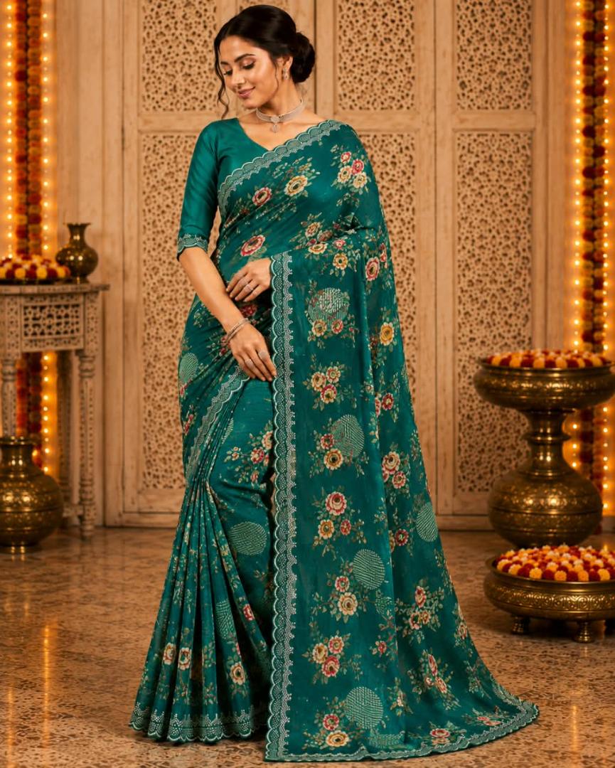 Premium Poonam Fabric Printed Fancy Saree