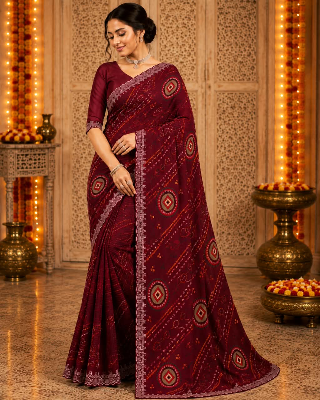 Premium Poonam Fabric Printed Fancy Saree